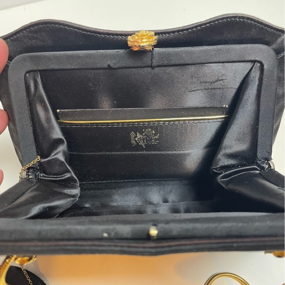 VINTAGE AFTER FIVE BY LAND M BLACK EVENING BAG PURSE Black Satin - Picture 4 of 10
